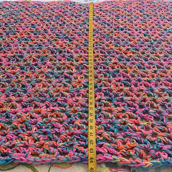Colorful Open Stitch Crocheted Throw Blanket‎ - Picture 6 of 7